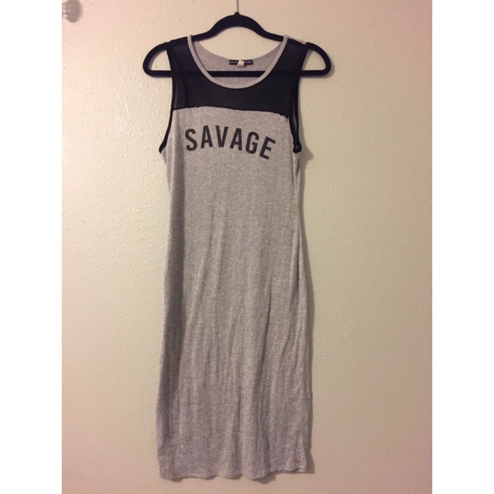 Gray and black sleeveless dress